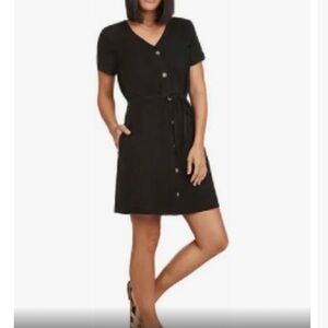 Matty M Linen Blend Women’s Black Front Button Dress  with Pockets Size Small